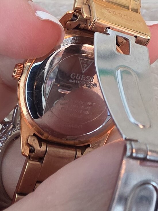 Guess Women\'s 27mm rose gold-tone stainless steel watch w/rhinestone bezel main image 8